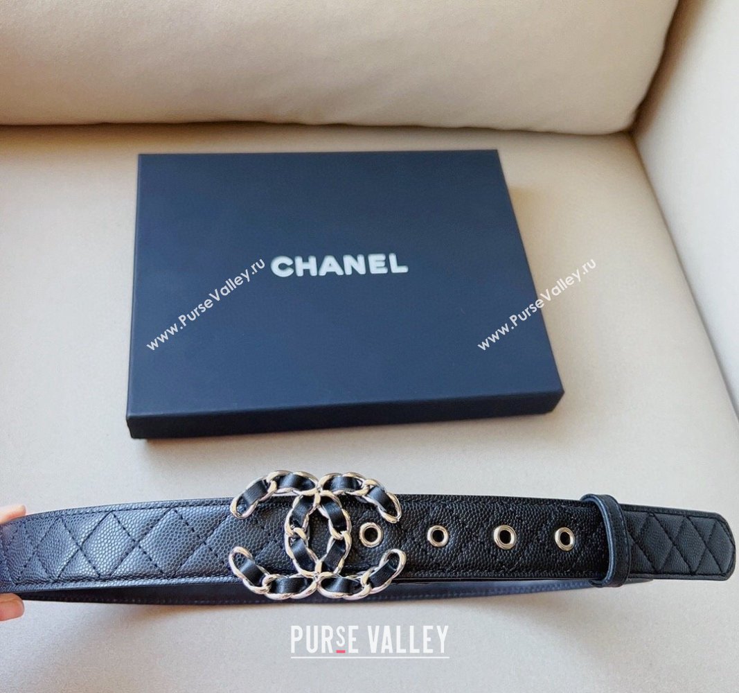 Chanel Grained Calfskin Belt 3cm with Chain CC Black 2024 CH102206 (99-241022090)