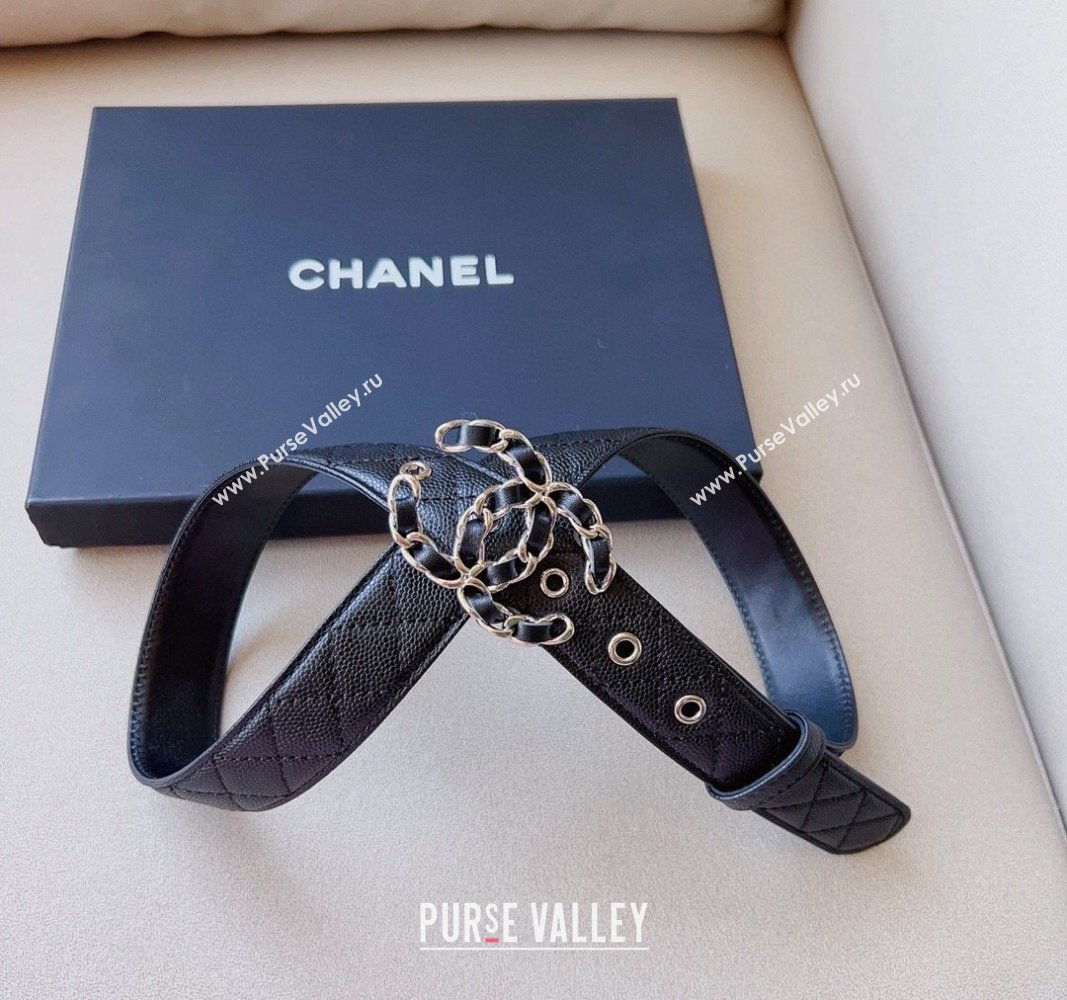 Chanel Grained Calfskin Belt 3cm with Chain CC Black 2024 CH102206 (99-241022090)