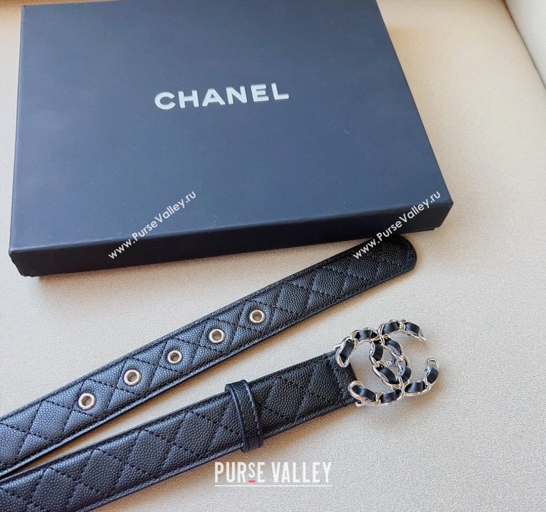 Chanel Grained Calfskin Belt 3cm with Chain CC Black 2024 CH102206 (99-241022090)