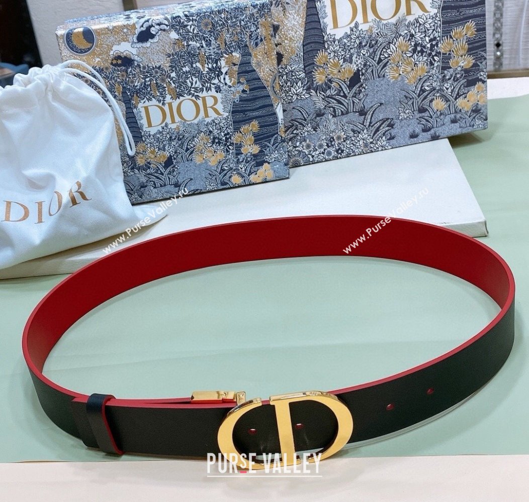 Dior Reversible Calfskin Belt 3.5cm with CD Buckle Red/Black 2024 1127 (99-241127137)