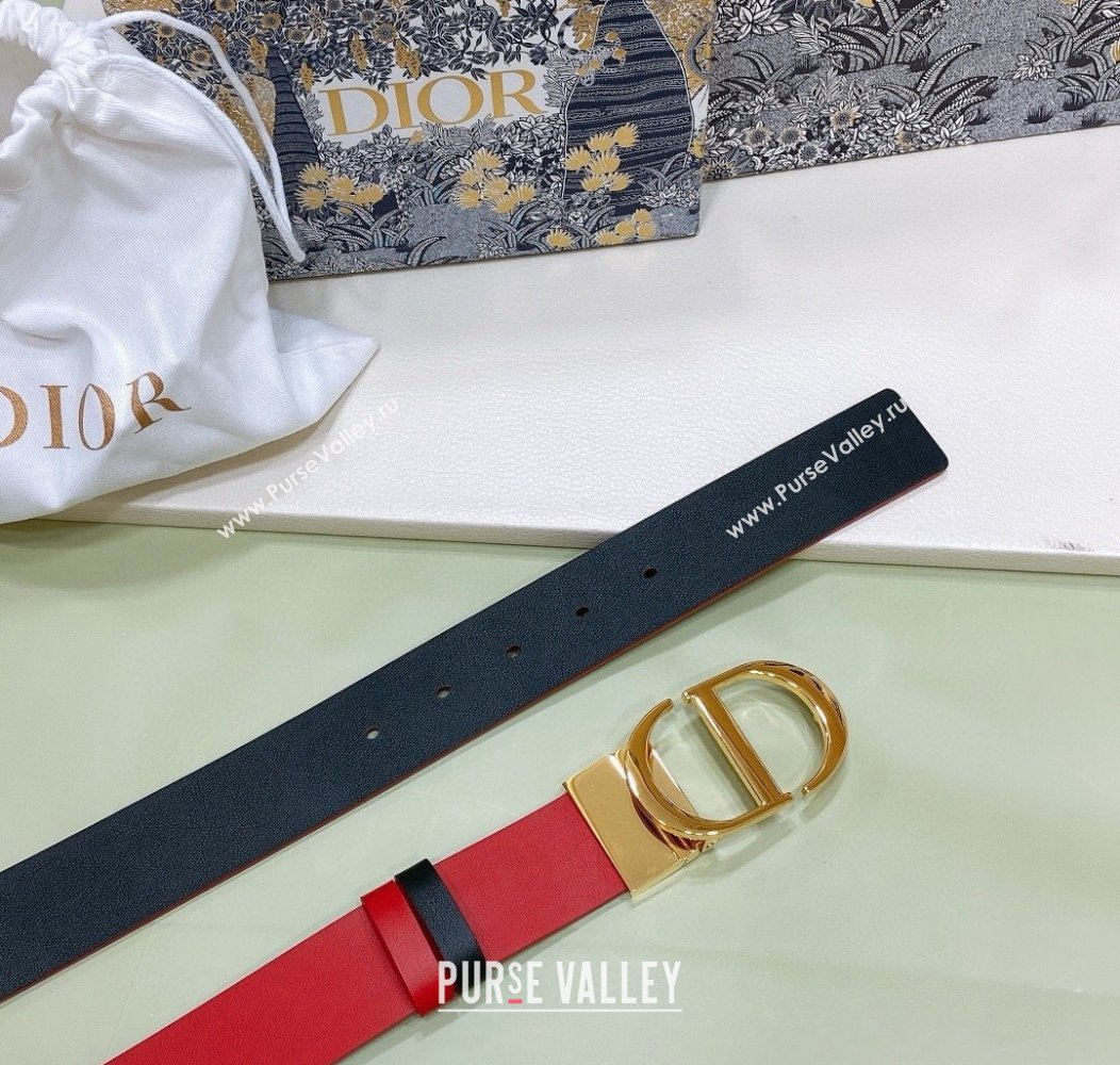 Dior Reversible Calfskin Belt 3.5cm with CD Buckle Red/Black 2024 1127 (99-241127137)