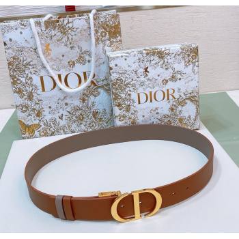 Dior Reversible Calfskin Belt 3.5cm with CD Buckle Grey/Orange/Shiny Gold 2024 1127 (99-241127138)