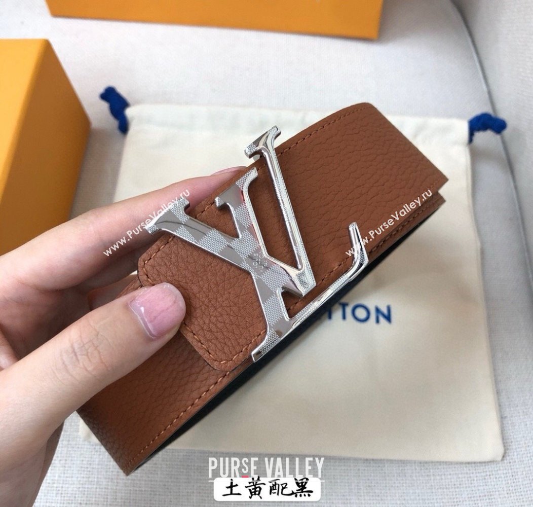 Louis Vuitton Grained Calfskin Belt 4cm Clay Brown/Black 2024 1127 (99-241127048)