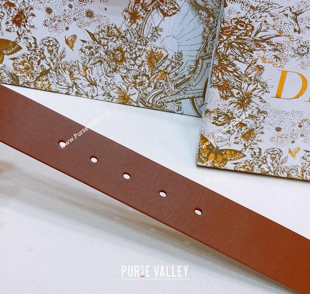 Dior Reversible Calfskin Belt 3.5cm with CD Buckle Grey/Orange/Shiny Gold 2024 1127 (99-241127138)