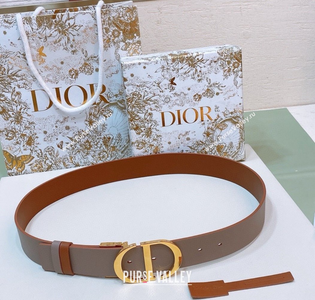 Dior Reversible Calfskin Belt 3.5cm with CD Buckle Grey/Orange/Shiny Gold 2024 1127 (99-241127138)