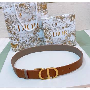 Dior Reversible Calfskin Belt 3.5cm with CD Buckle Grey/Orange/Aged Gold 2024 1127 (99-241127139)