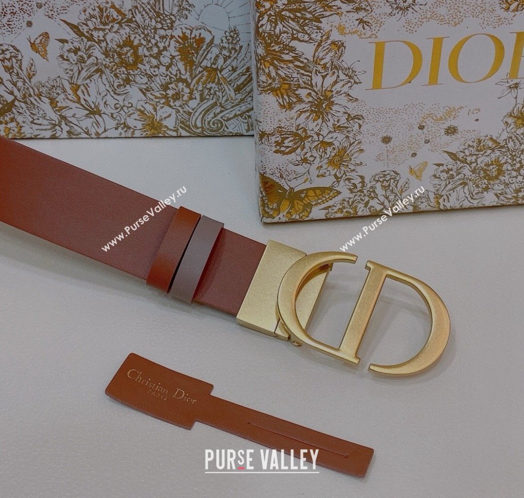 Dior Reversible Calfskin Belt 3.5cm with CD Buckle Grey/Orange/Aged Gold 2024 1127 (99-241127139)