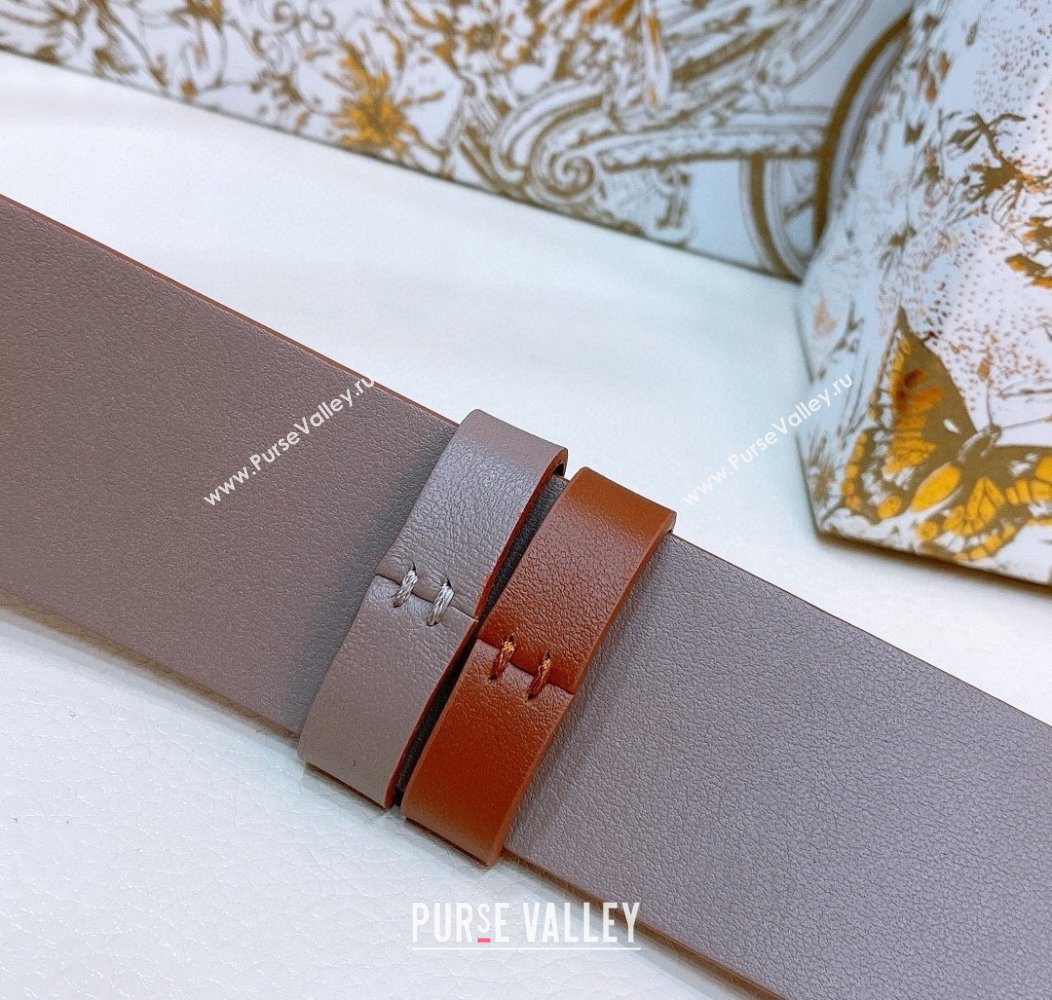 Dior Reversible Calfskin Belt 3.5cm with CD Buckle Grey/Orange/Aged Gold 2024 1127 (99-241127139)