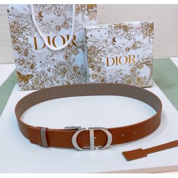 Dior Reversible Calfskin Belt 3.5cm with CD Buckle Grey/Orange/Silver 2024 1127 (99-241127140)