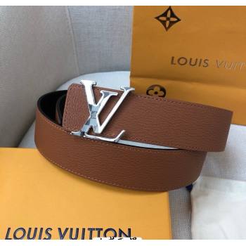 Louis Vuitton Grained Calfskin Belt 4cm Clay Brown/Black 2024 1127 (99-241127048)