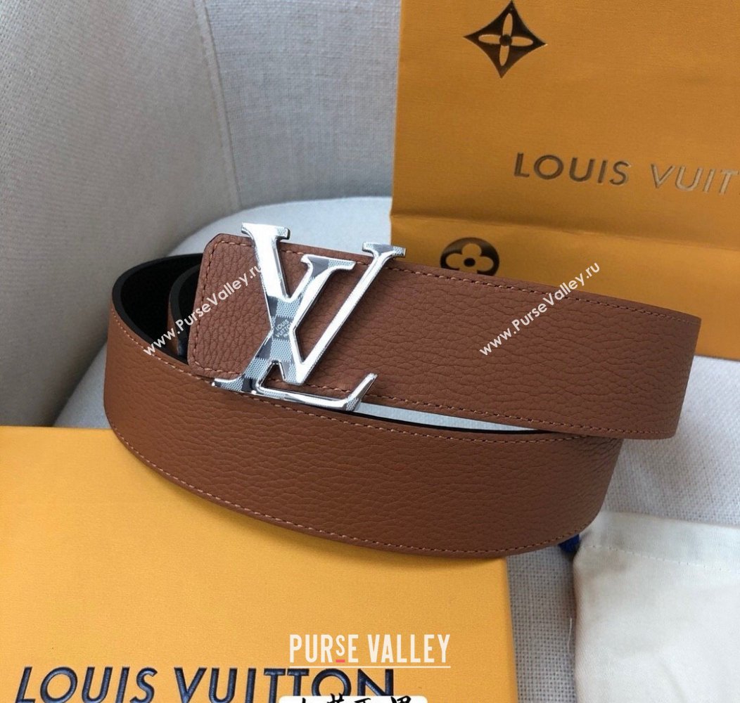 Louis Vuitton Grained Calfskin Belt 4cm Clay Brown/Black 2024 1127 (99-241127048)