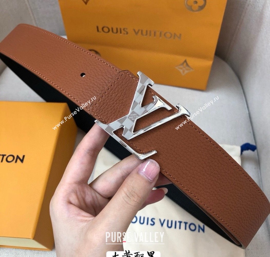 Louis Vuitton Grained Calfskin Belt 4cm Clay Brown/Black 2024 1127 (99-241127048)