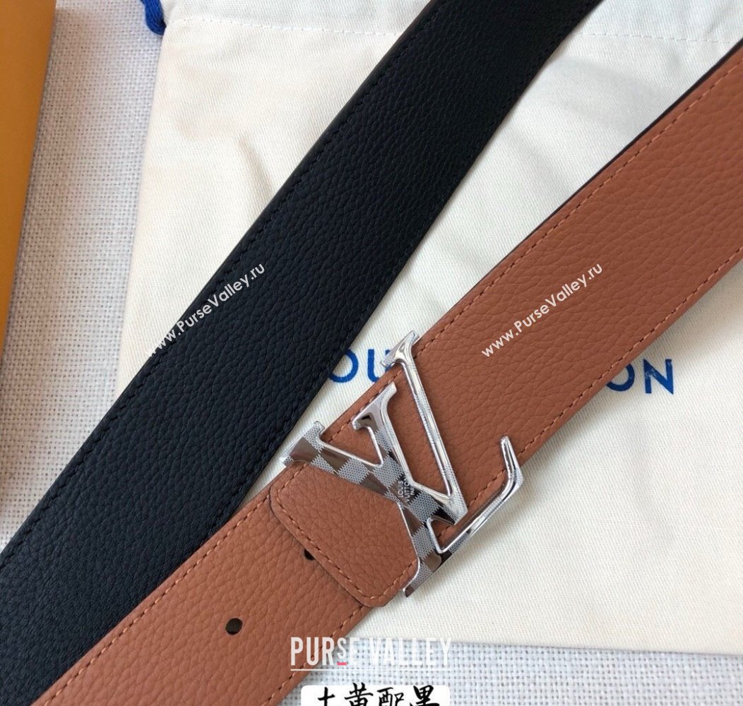 Louis Vuitton Grained Calfskin Belt 4cm Clay Brown/Black 2024 1127 (99-241127048)