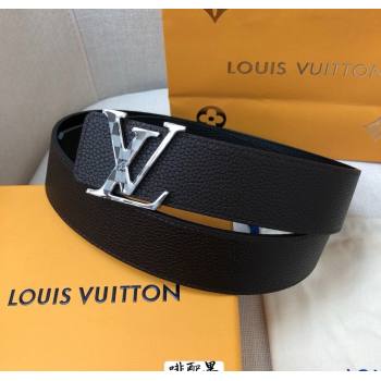 Louis Vuitton Grained Calfskin Belt 4cm Coffee Brown/Black 2024 1127 (99-241127049)