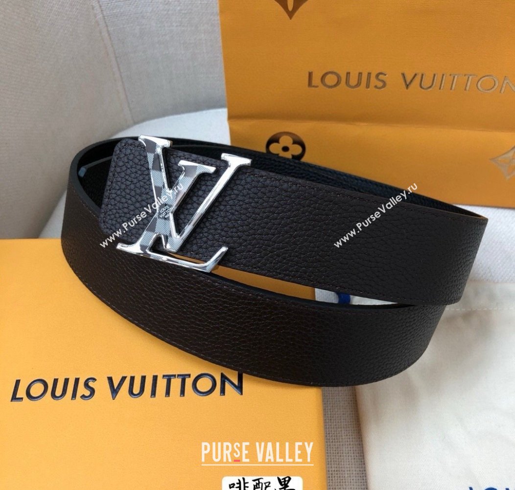 Louis Vuitton Grained Calfskin Belt 4cm Coffee Brown/Black 2024 1127 (99-241127049)