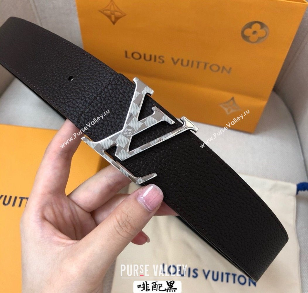 Louis Vuitton Grained Calfskin Belt 4cm Coffee Brown/Black 2024 1127 (99-241127049)