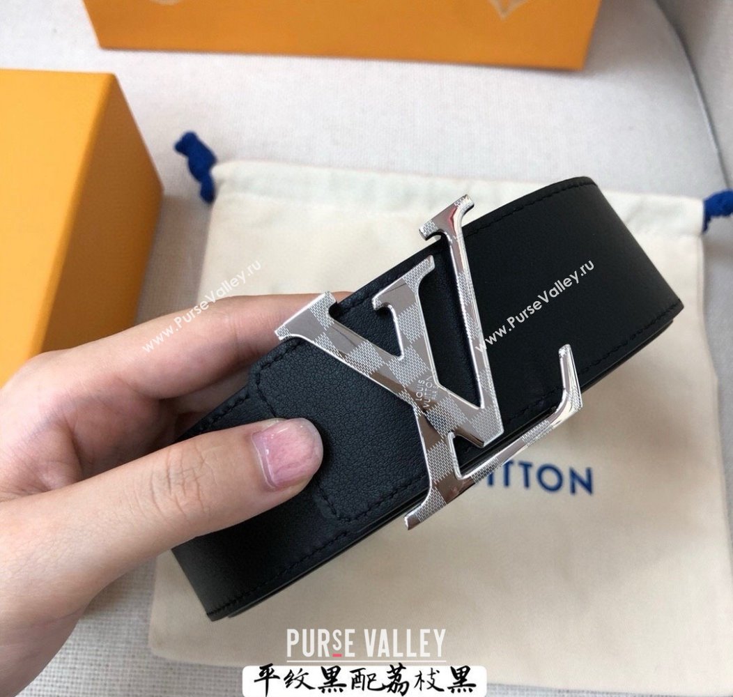 Louis Vuitton Grained and Smooth Calfskin Belt 4cm Black 2024 1127 (99-241127050)