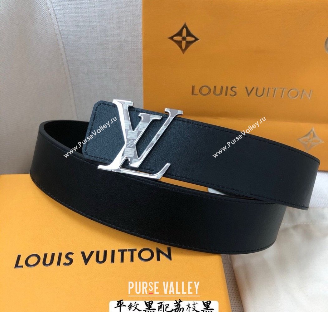 Louis Vuitton Grained and Smooth Calfskin Belt 4cm Black 2024 1127 (99-241127050)