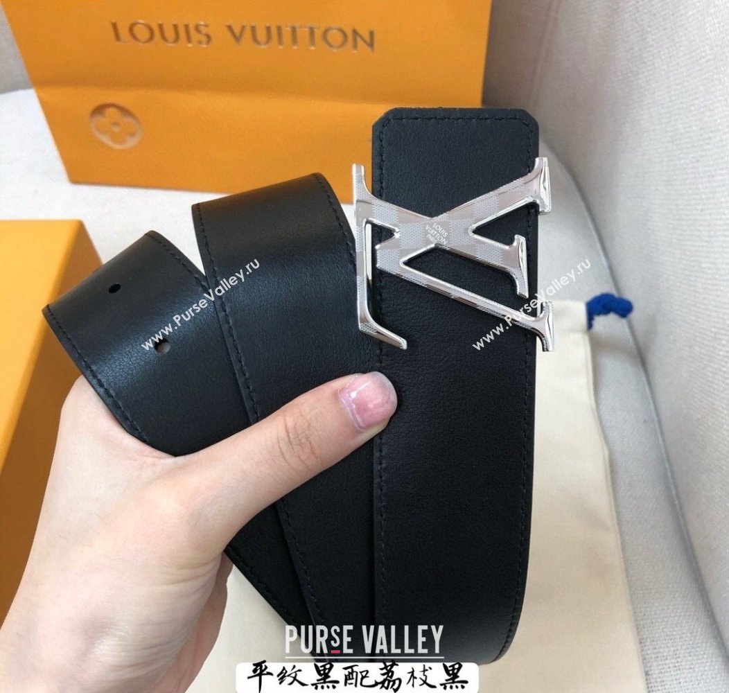 Louis Vuitton Grained and Smooth Calfskin Belt 4cm Black 2024 1127 (99-241127050)