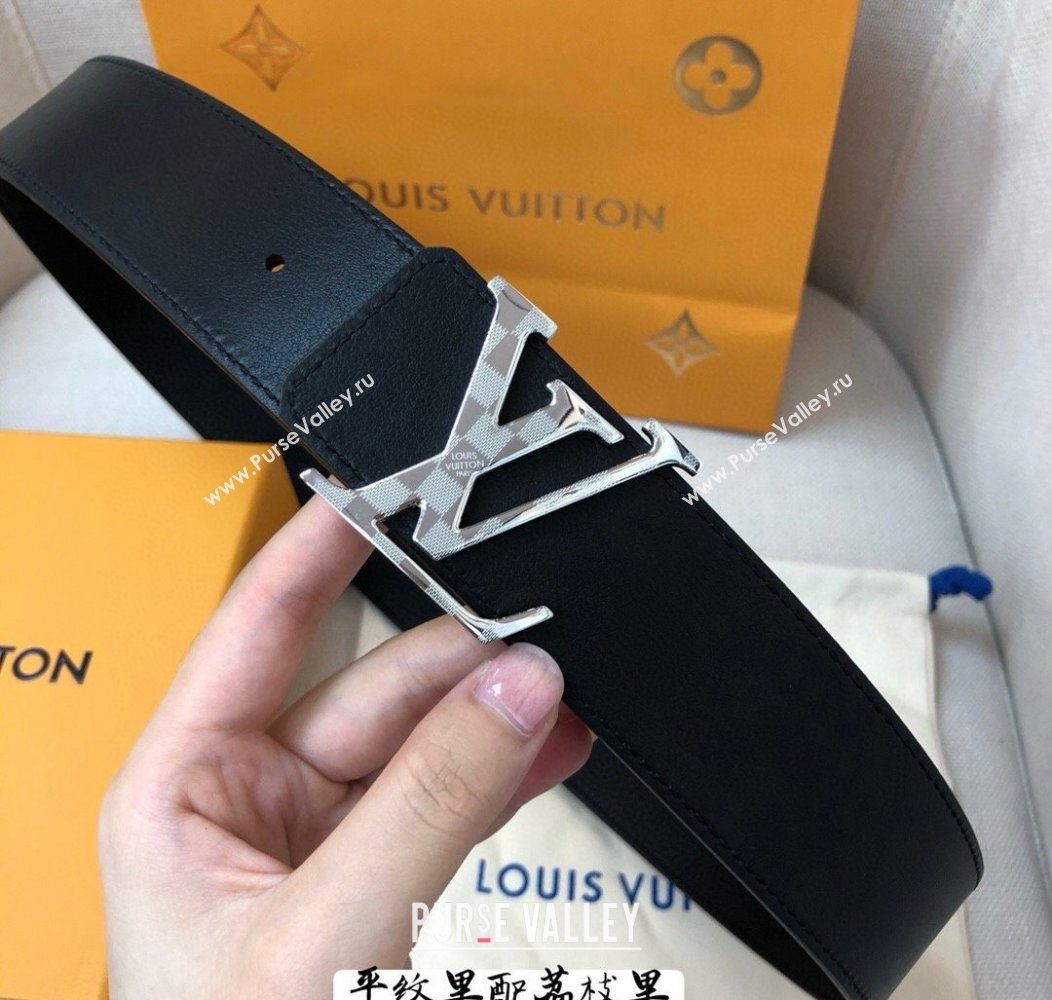 Louis Vuitton Grained and Smooth Calfskin Belt 4cm Black 2024 1127 (99-241127050)