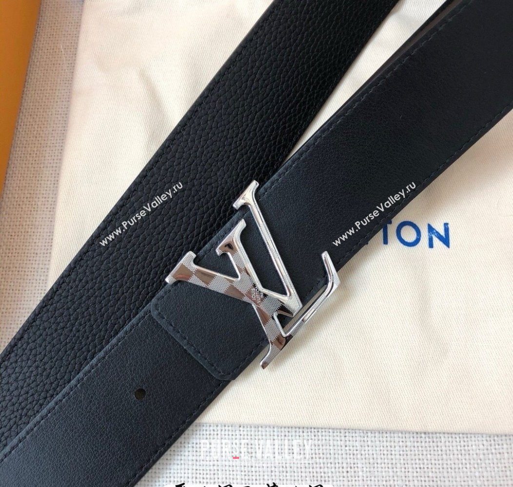 Louis Vuitton Grained and Smooth Calfskin Belt 4cm Black 2024 1127 (99-241127050)