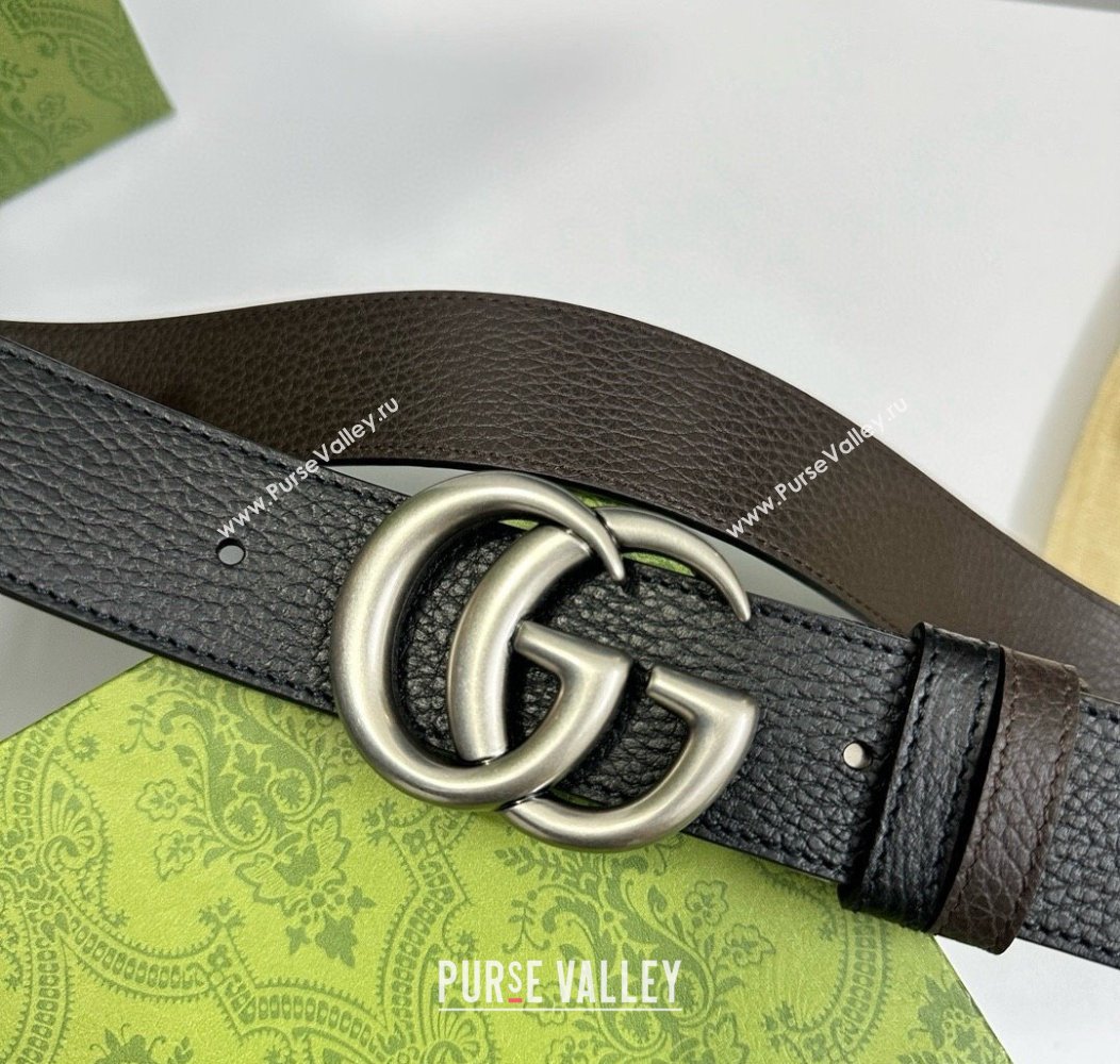 Gucci Grained Calfskin Belt 3.7cm with Interlocking G Buckle Black/Silver 2024 1127 (99-241127042)