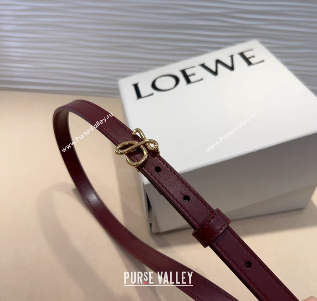 Loewe Calfskin Belt 1.5cm with Logo Buckle Burgundy/Gold 2024 1127 (99-241127067)