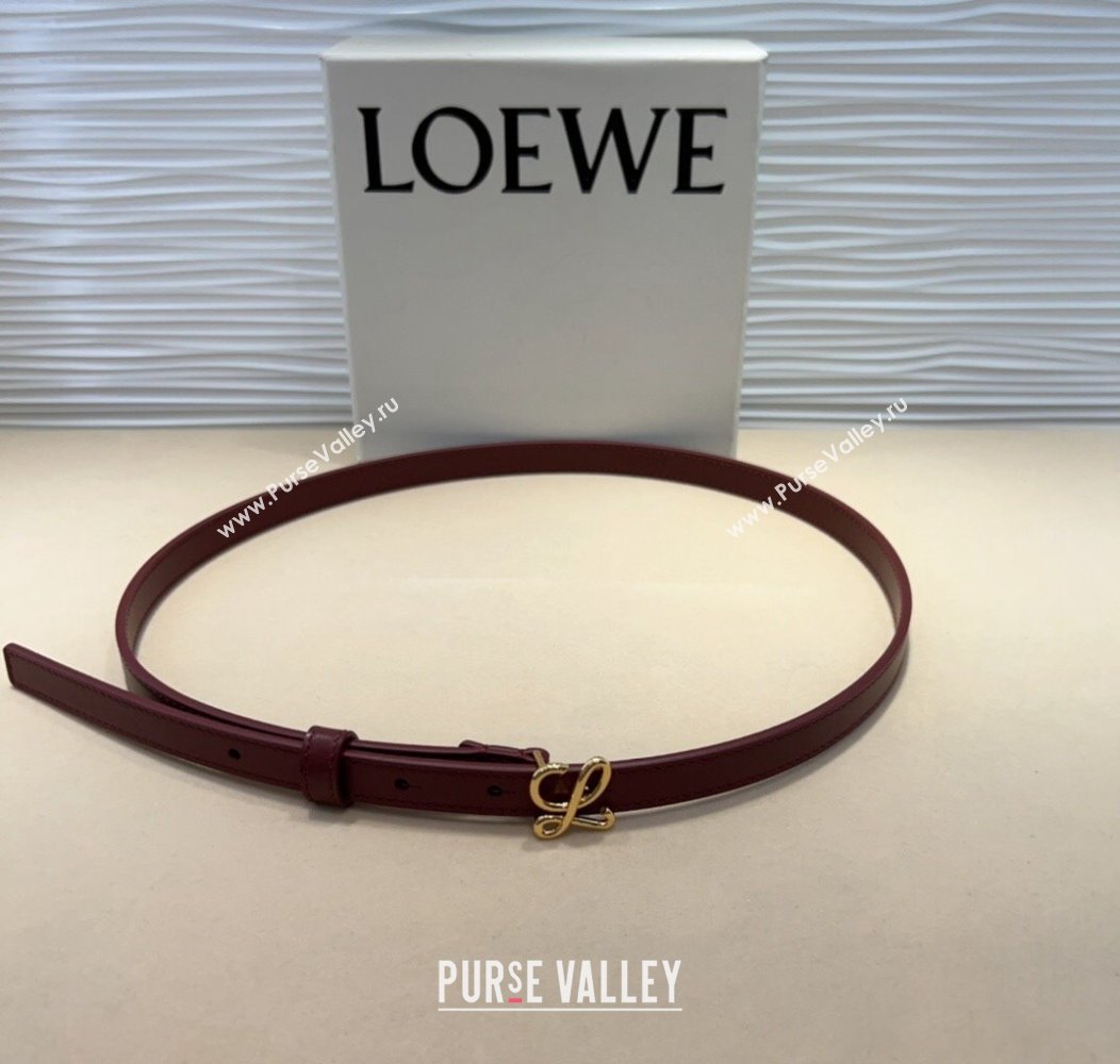 Loewe Calfskin Belt 1.5cm with Logo Buckle Burgundy/Gold 2024 1127 (99-241127067)