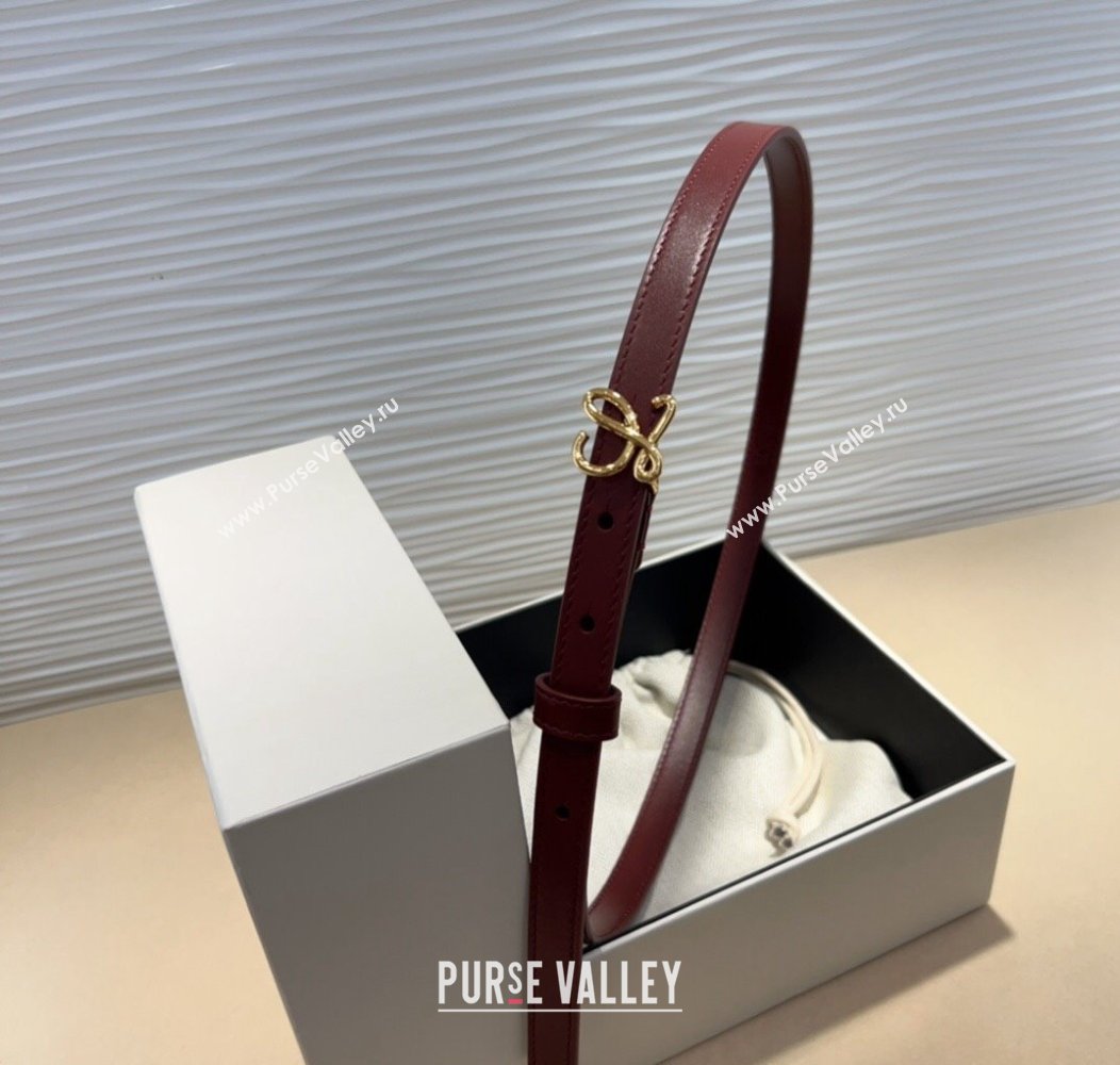 Loewe Calfskin Belt 1.5cm with Logo Buckle Burgundy/Gold 2024 1127 (99-241127067)