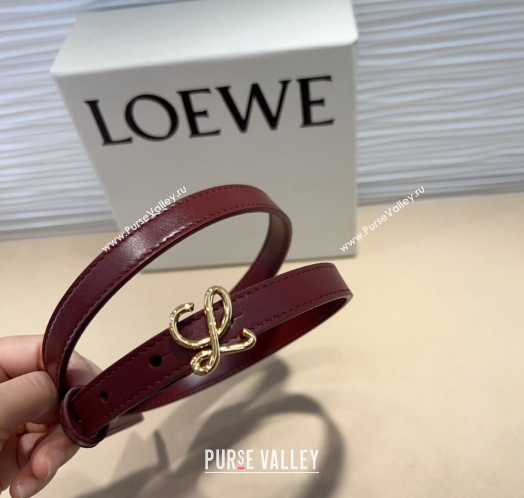 Loewe Calfskin Belt 1.5cm with Logo Buckle Burgundy/Gold 2024 1127 (99-241127067)