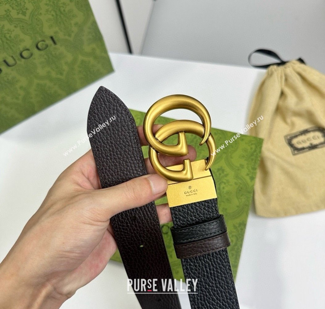 Gucci Grained Calfskin Belt 3.7cm with Interlocking G Buckle Black/Gold 2024 1127 (99-241127043)