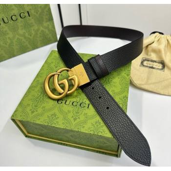 Gucci Grained Calfskin Belt 3.7cm with Interlocking G Buckle Black/Gold 2024 1127 (99-241127043)