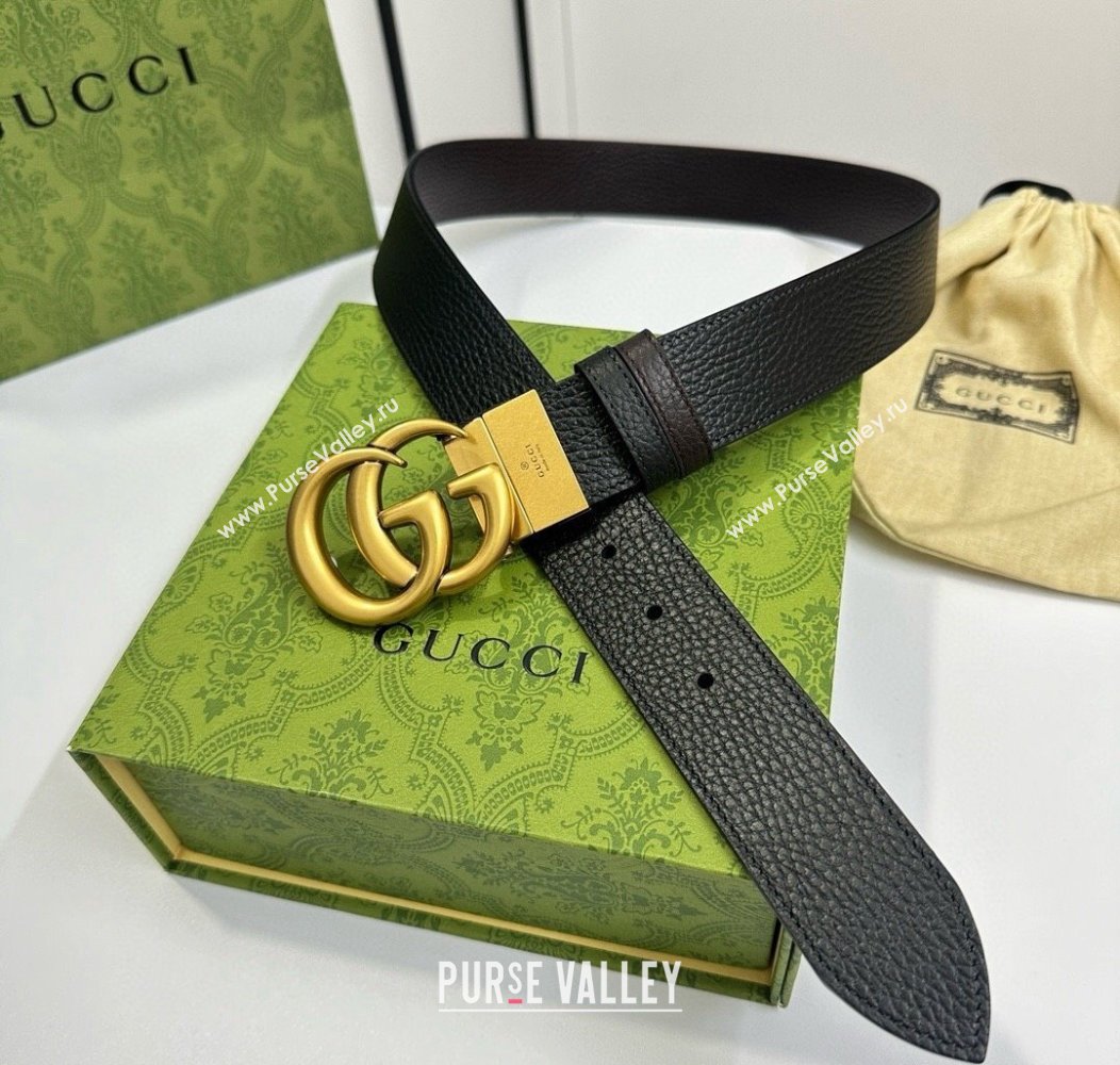 Gucci Grained Calfskin Belt 3.7cm with Interlocking G Buckle Black/Gold 2024 1127 (99-241127043)