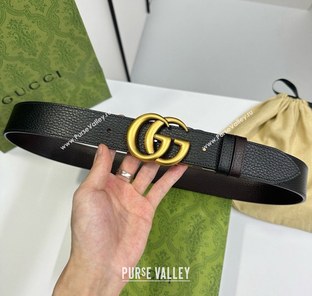 Gucci Grained Calfskin Belt 3.7cm with Interlocking G Buckle Black/Gold 2024 1127 (99-241127043)