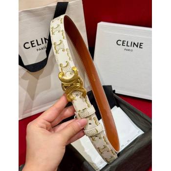 Celine Triomphe Calfskin Belt 2.5cm White/Gold 2024 1127 (99-241127073)