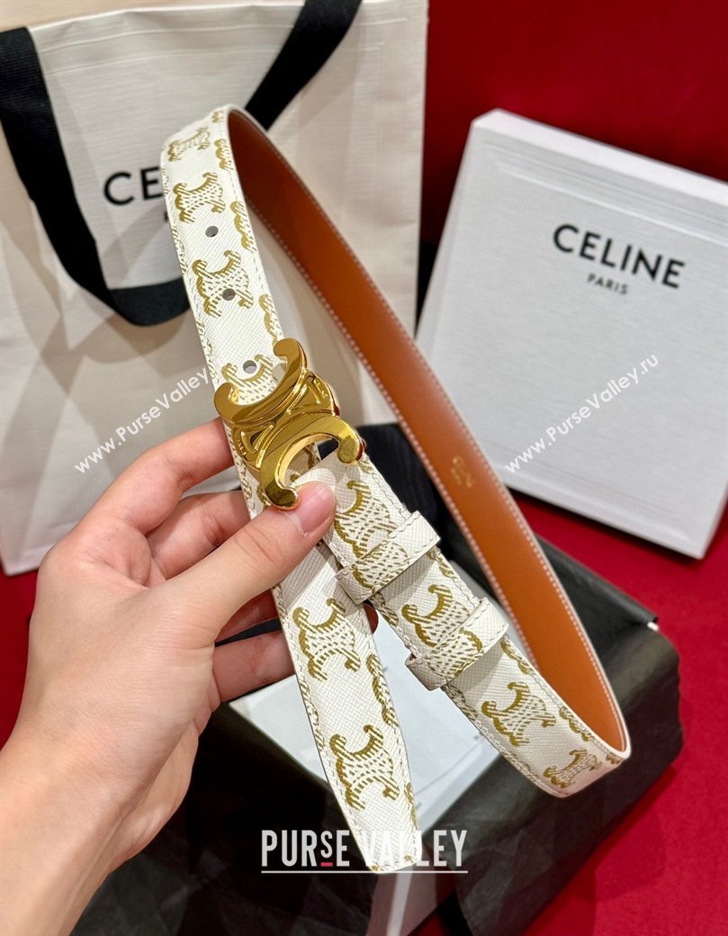 Celine Triomphe Calfskin Belt 2.5cm White/Gold 2024 1127 (99-241127073)