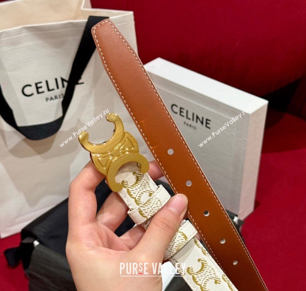 Celine Triomphe Calfskin Belt 2.5cm White/Gold 2024 1127 (99-241127073)