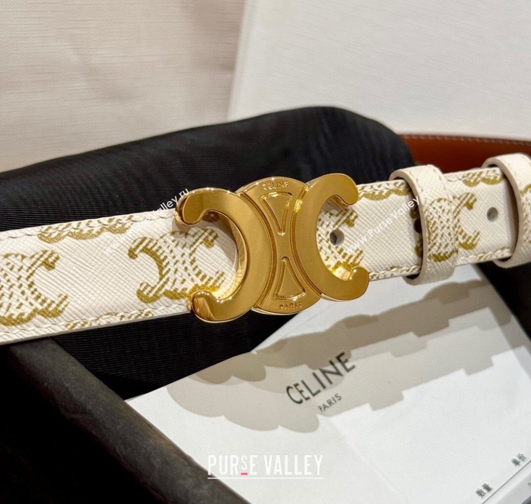 Celine Triomphe Calfskin Belt 2.5cm White/Gold 2024 1127 (99-241127073)