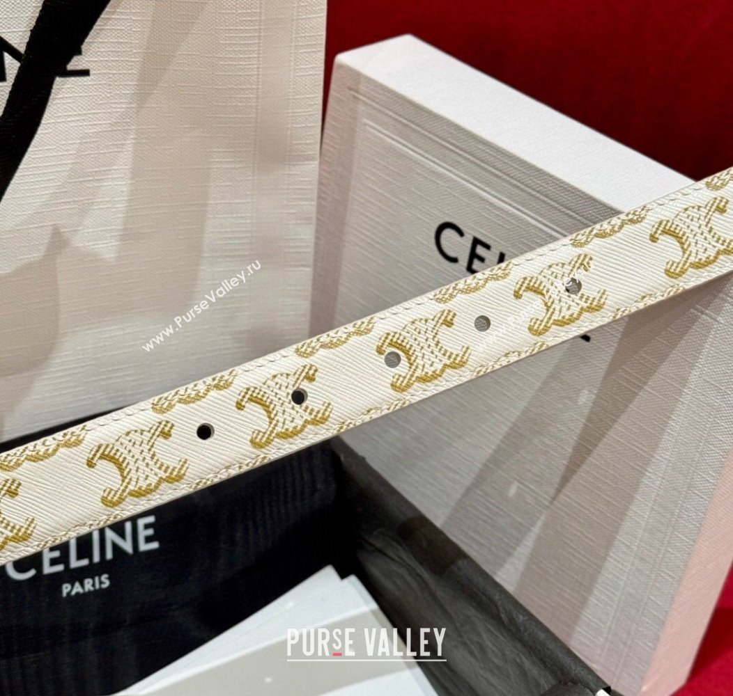 Celine Triomphe Calfskin Belt 2.5cm White/Gold 2024 1127 (99-241127073)