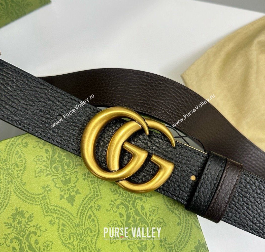 Gucci Grained Calfskin Belt 3.7cm with Interlocking G Buckle Black/Gold 2024 1127 (99-241127043)