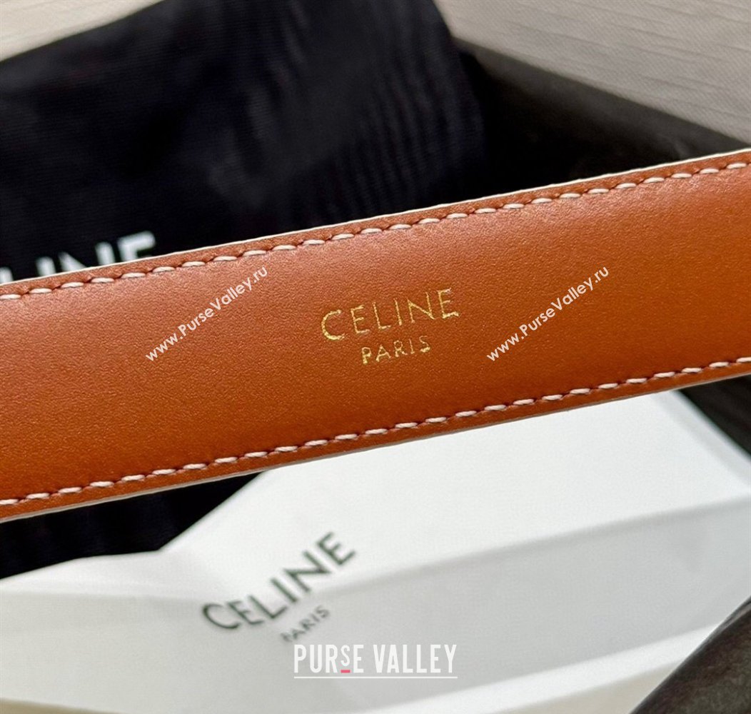 Celine Triomphe Calfskin Belt 2.5cm White/Gold 2024 1127 (99-241127073)