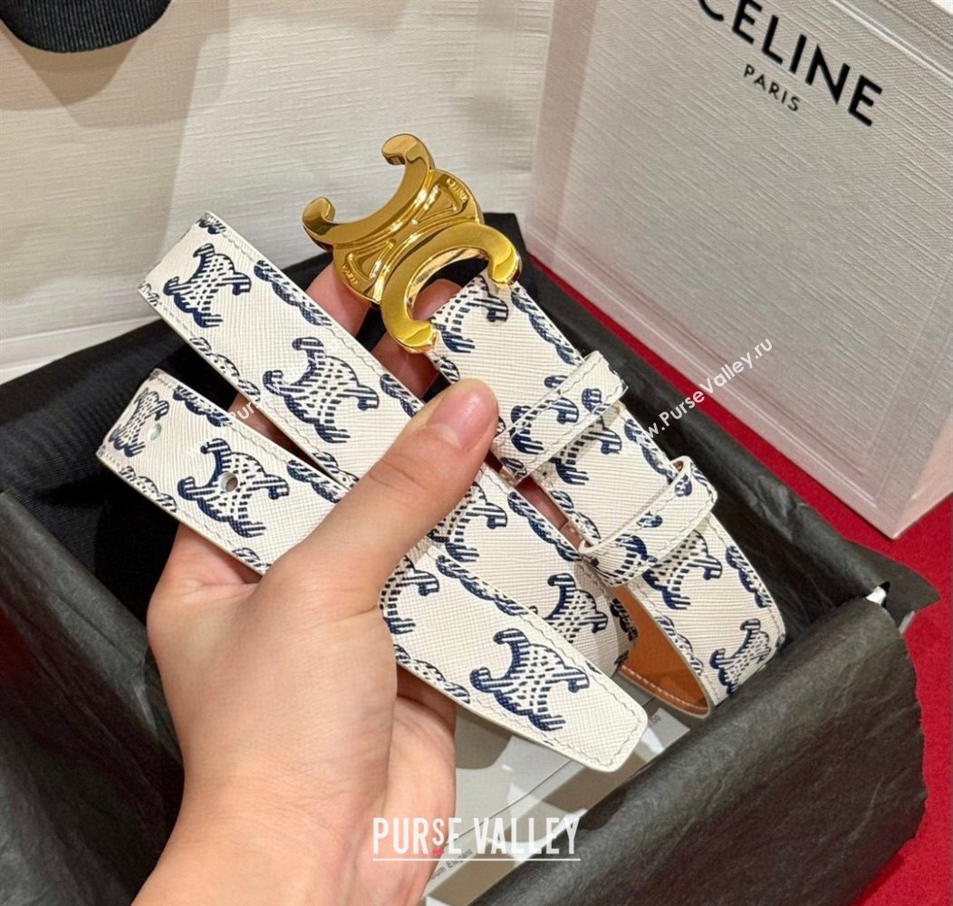 Celine Triomphe Calfskin Belt 2.5cm White/Blue 2024 1127 (99-241127074)