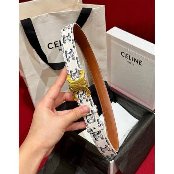 Celine Triomphe Calfskin Belt 2.5cm White/Blue 2024 1127 (99-241127074)