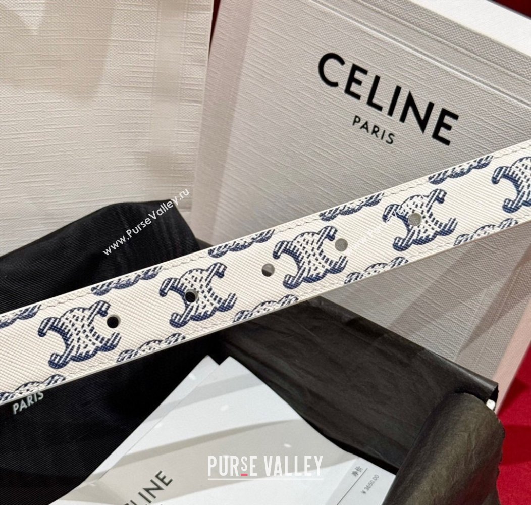 Celine Triomphe Calfskin Belt 2.5cm White/Blue 2024 1127 (99-241127074)