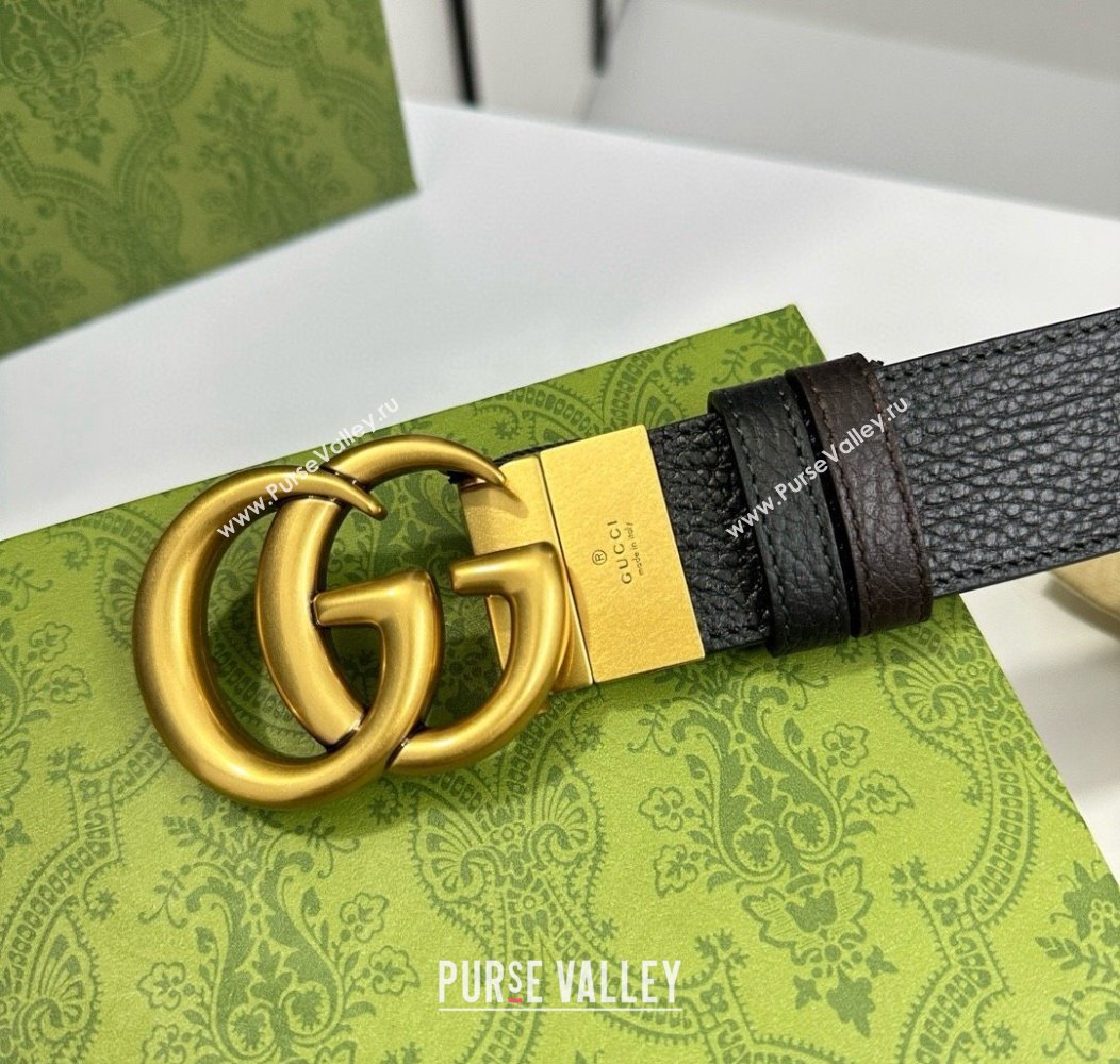 Gucci Grained Calfskin Belt 3.7cm with Interlocking G Buckle Black/Gold 2024 1127 (99-241127043)