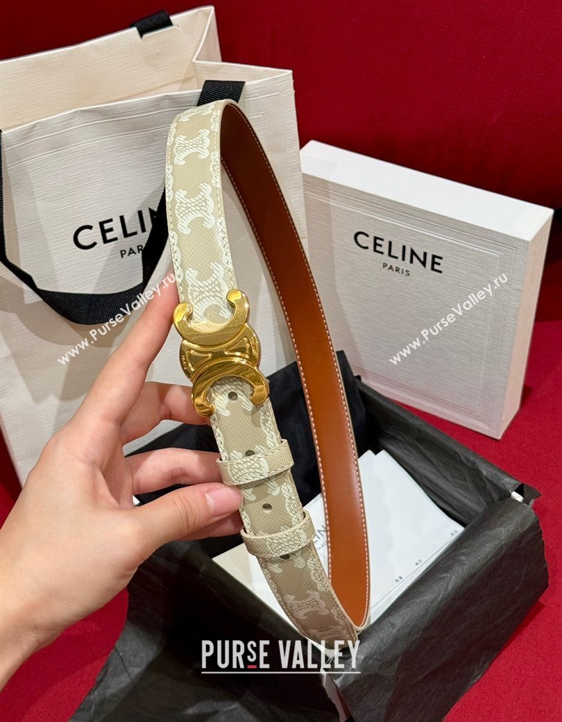 Celine Triomphe Calfskin Belt 2.5cm Beige 2024 1127 (99-241127075)