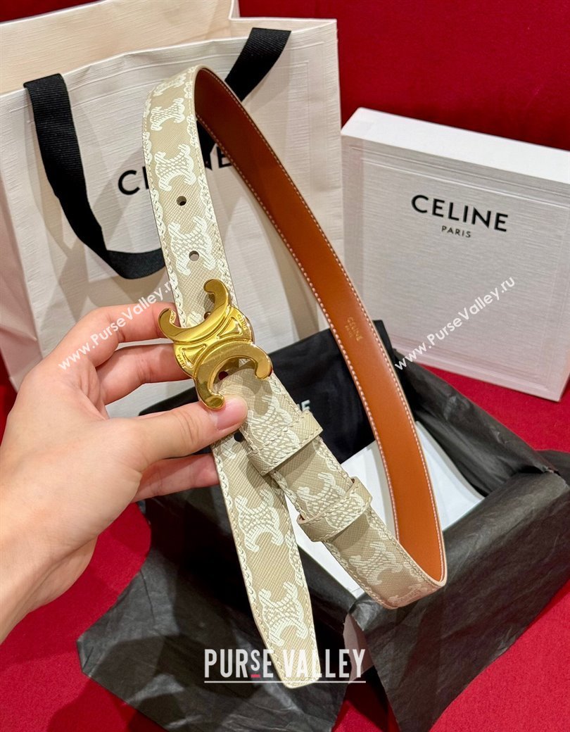 Celine Triomphe Calfskin Belt 2.5cm Beige 2024 1127 (99-241127075)