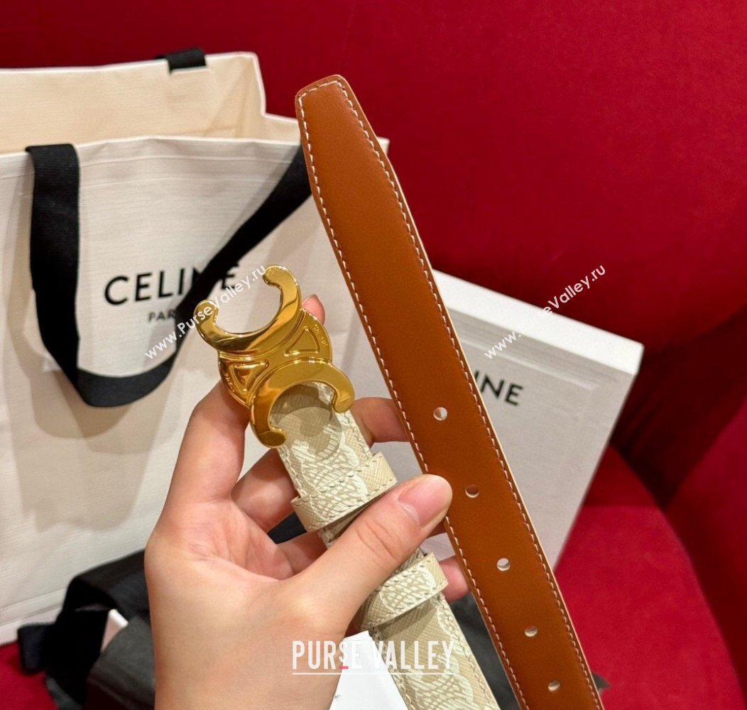 Celine Triomphe Calfskin Belt 2.5cm Beige 2024 1127 (99-241127075)