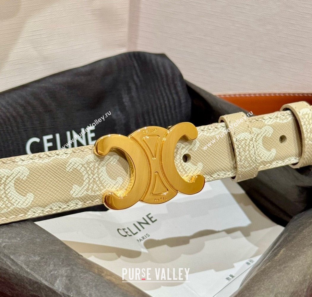 Celine Triomphe Calfskin Belt 2.5cm Beige 2024 1127 (99-241127075)