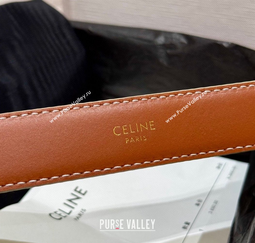 Celine Triomphe Calfskin Belt 2.5cm Beige 2024 1127 (99-241127075)